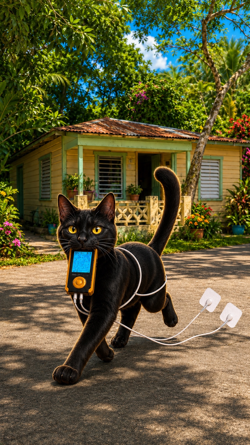 Gato llevando el Pain Zapper