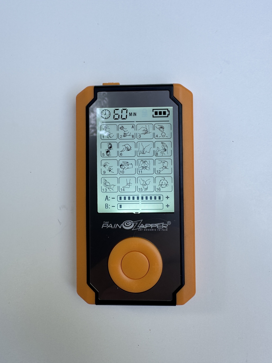 Pantalla del Pain Zapper mostrando sus 16 programas